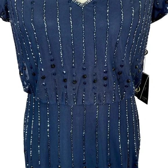 Adrianna Papell Navy Blue Beaded Blouson Gown Adrianna Papell Navy Blue Beaded Blouson Gown